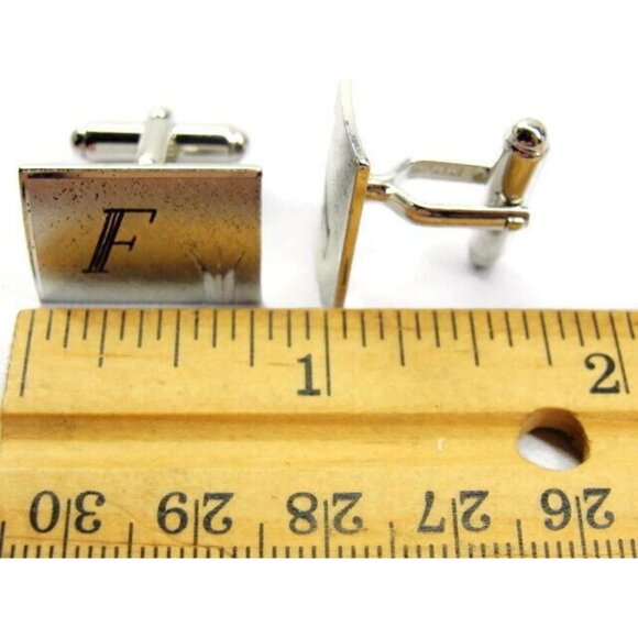 "F" Monogram Anson Cufflinks Vintage Sterling Silver 925 Patina Tux Shirt Dress - Picture 9 of 9
